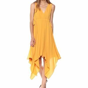 BCBGMAXAZRIA Sleeveless Asymmetrical Handkerchief Dress Golden Yellow XS